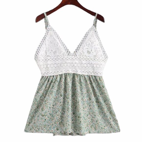Lace Panel Tiny Floral Knotted Cami Top - Picture 1 of 7